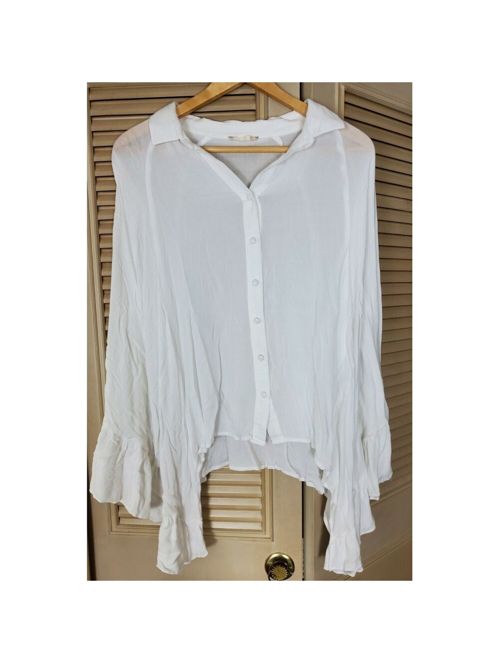 Altar'd State Small S Sheer White Flowy Button Blouse Shirt Country Chic
